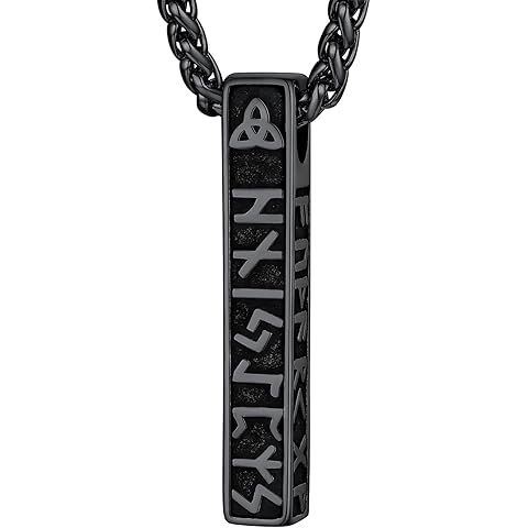 FaithHeart Norse Viking Rune Necklace with Adjustable Braided Leather/Stainless Steel Rope Chains for Men Women, Vintage Amulet Jewelry Gift with Delicate Box