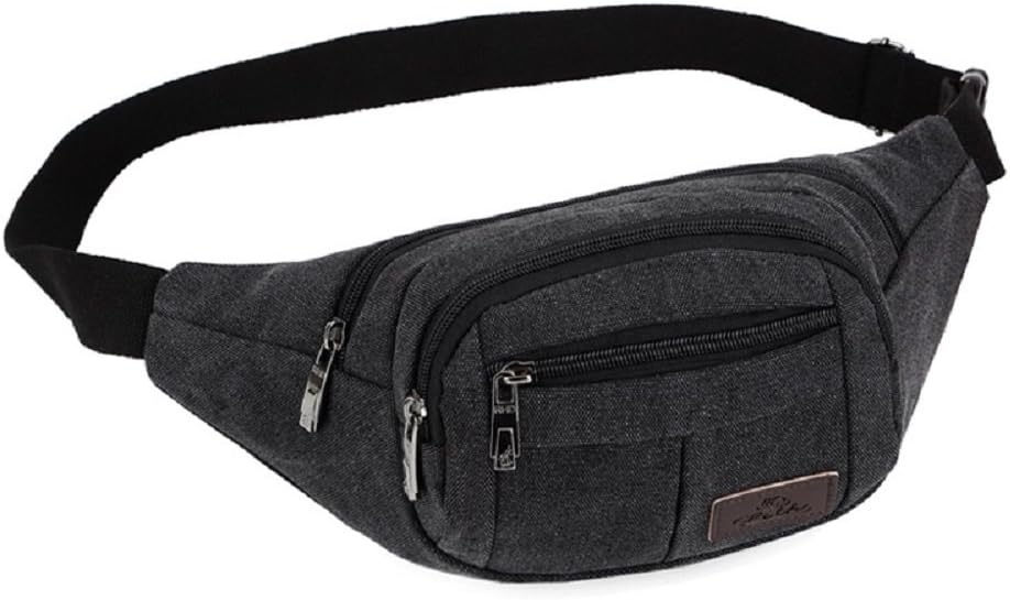 Waist Pack Canvas Fanny Running Sport Single Shoulder Men's Outdoor Bag (Black)