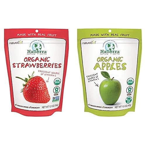 Natierra Nature's Organic - Fresas liofilizadas, 1.2 onzas (paquete de 1) y manzanas de 1.3 onzas (paquete de 1)