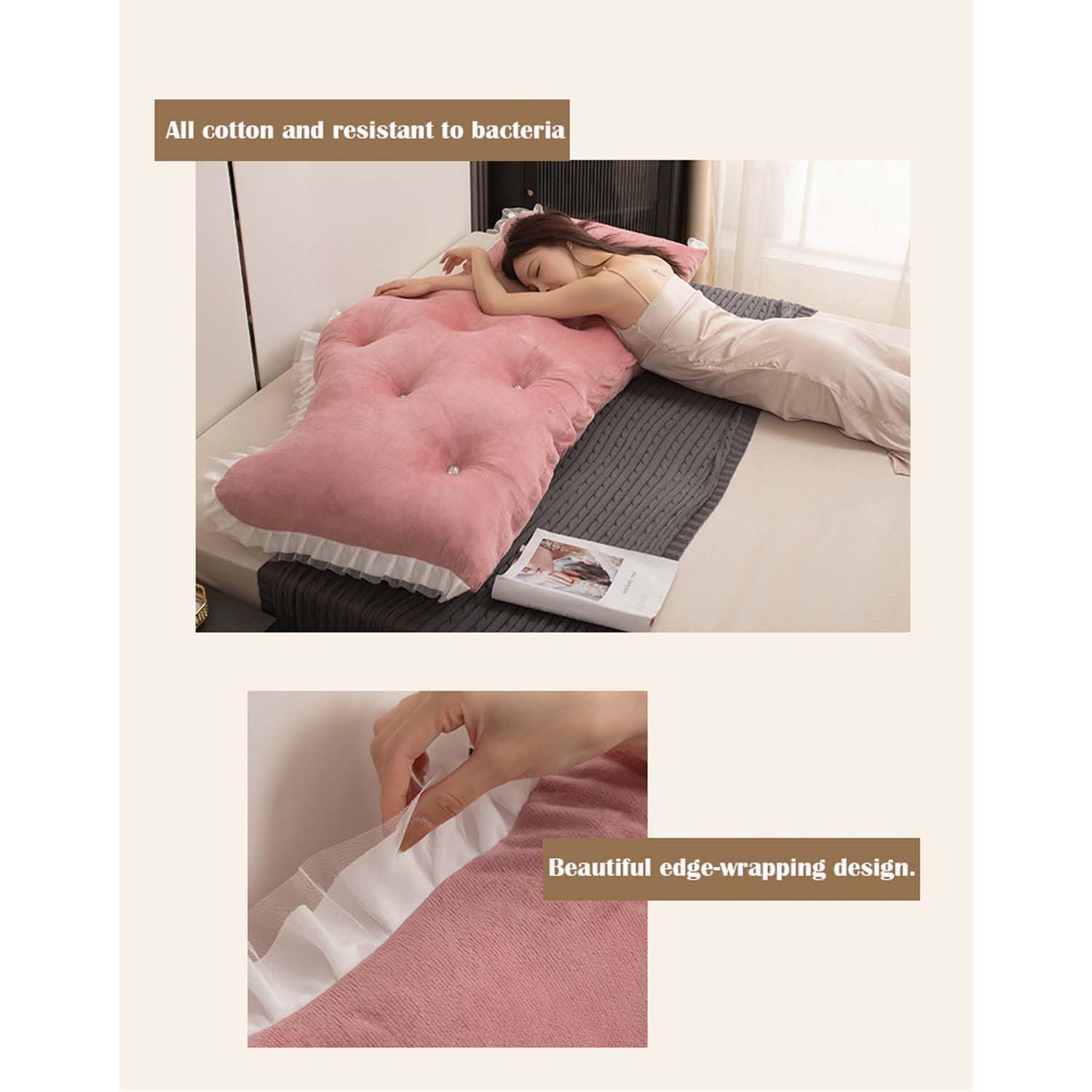 Almohada de lectura estilo princesa, cojín de cuña grande para apoyo de espalda y posicionamiento, funda extraíble de 59 pulgadas, cojín amarillo para mayor comodidad y estilo
