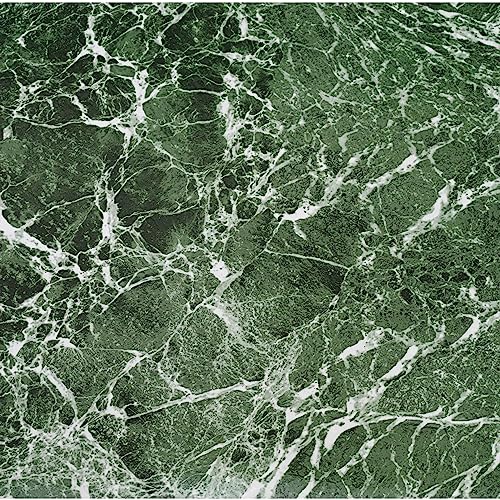 Image of Nexus Self Adhesive Vinyl Floor Tiles, 20 Tiles - 12'' x 12'', Forest Marble Peel & Stick, DIY Flooring for Kitchen, Dining Room, Bedrooms Bathrooms by Achim Home Decor, Dark Green with White Vein
