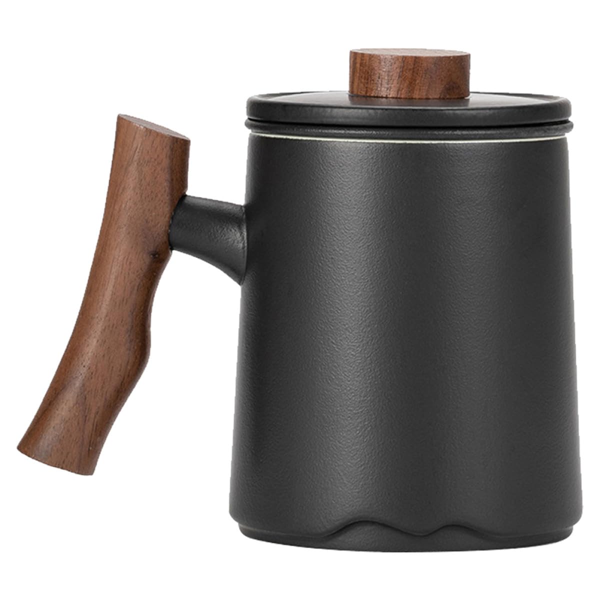 Artibetter Keramik Trinkbecher mit Sieb und Deckel 360ml Schwarz mit Holzgriff Eleganter Teebecher mit Integriertem Filter für Verschiedene Anlässe Leicht zu Reinigen