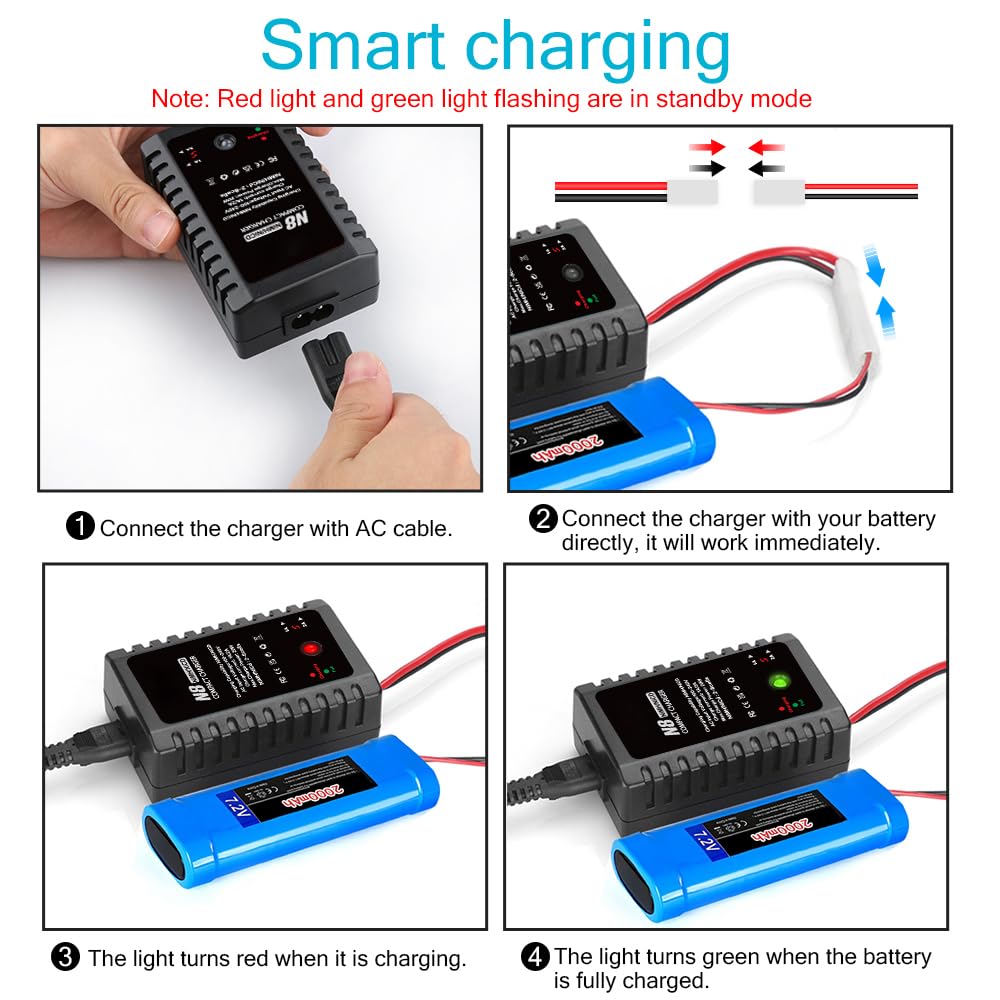 Haisito N8 Chargeur de batterie LiPo, 2-8s Smart NiMH/NiCd avec prise standard/mini 2,4 V/9,6 V, convient pour les voitures radiocommandées Airsoft, bateaux, drones