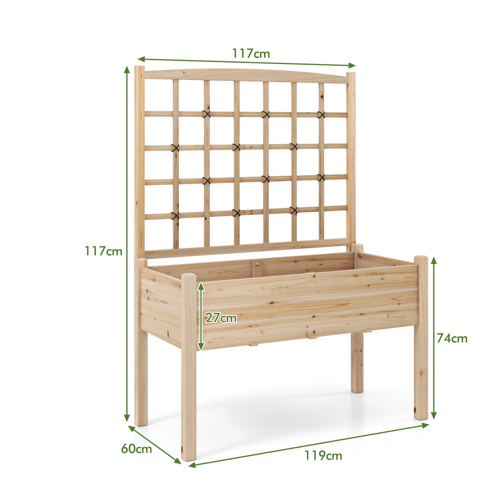 GOPLUS Pflanzkasten Mit Rankgitter Eck Gartenbeet Natur  Holz Blumenkasten  Fr Balkon & Terrasse Terrassen Blumenbeet