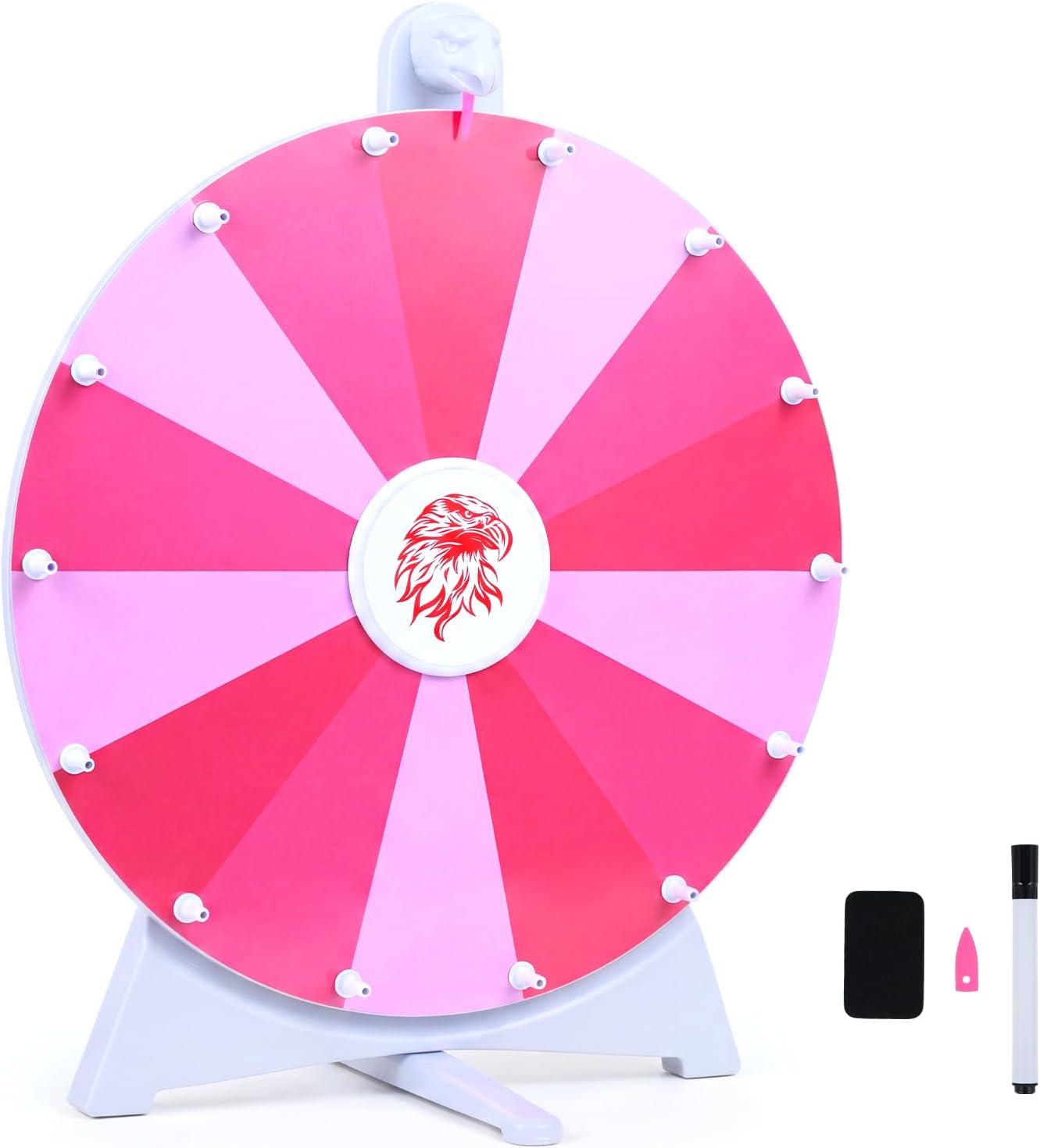 Goplus 20 inch Spinning Prize Wheel, 14 Slots Spin Wheel with Blackboard Marker, Eraser & Spare Pointer, Spinning Wheel for Prizes, Tabletop Fortune Game for Trade Show Party (20 inch,Pink)