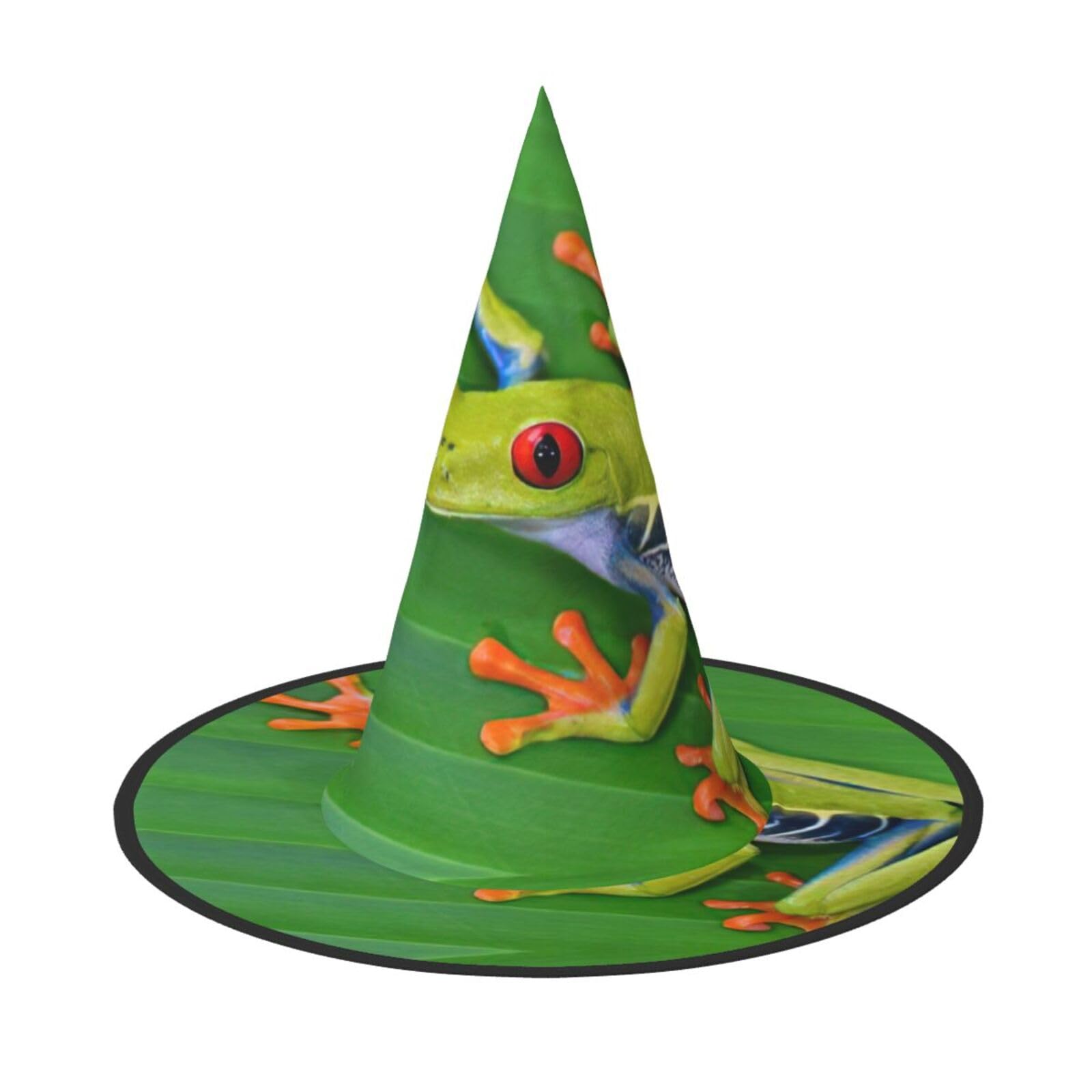 TyEdee Halloween Witch Hat,Carnival Spooky cap,Wizard Magic Party Cap for a Halloween Adventure-nimal Frog Green Leaf Leaves
