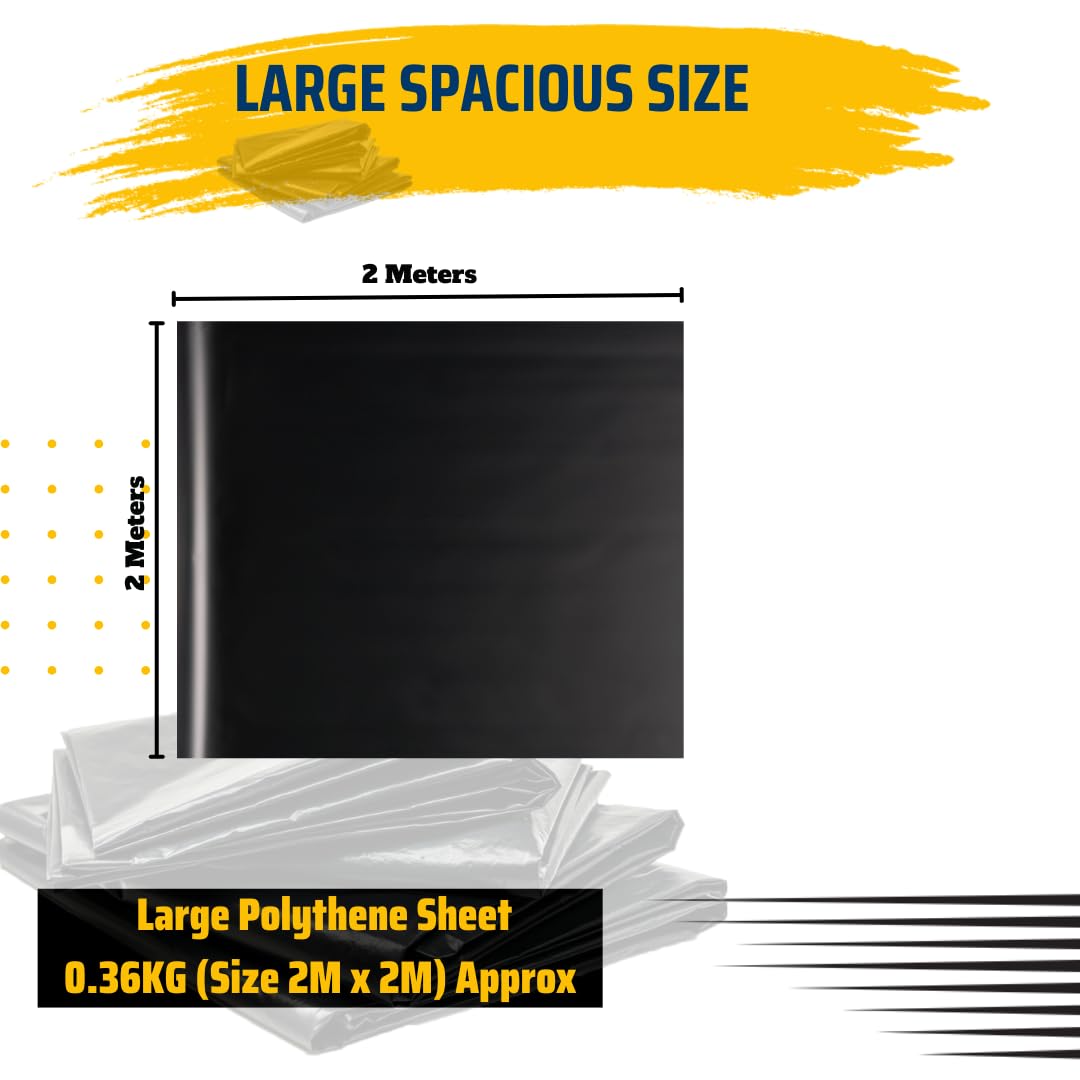CHESTAF 2M X 2M Black Plastic Sheeting Heavy Duty, 360G Thick Polythene Sheeting Garden Grow - Image 2