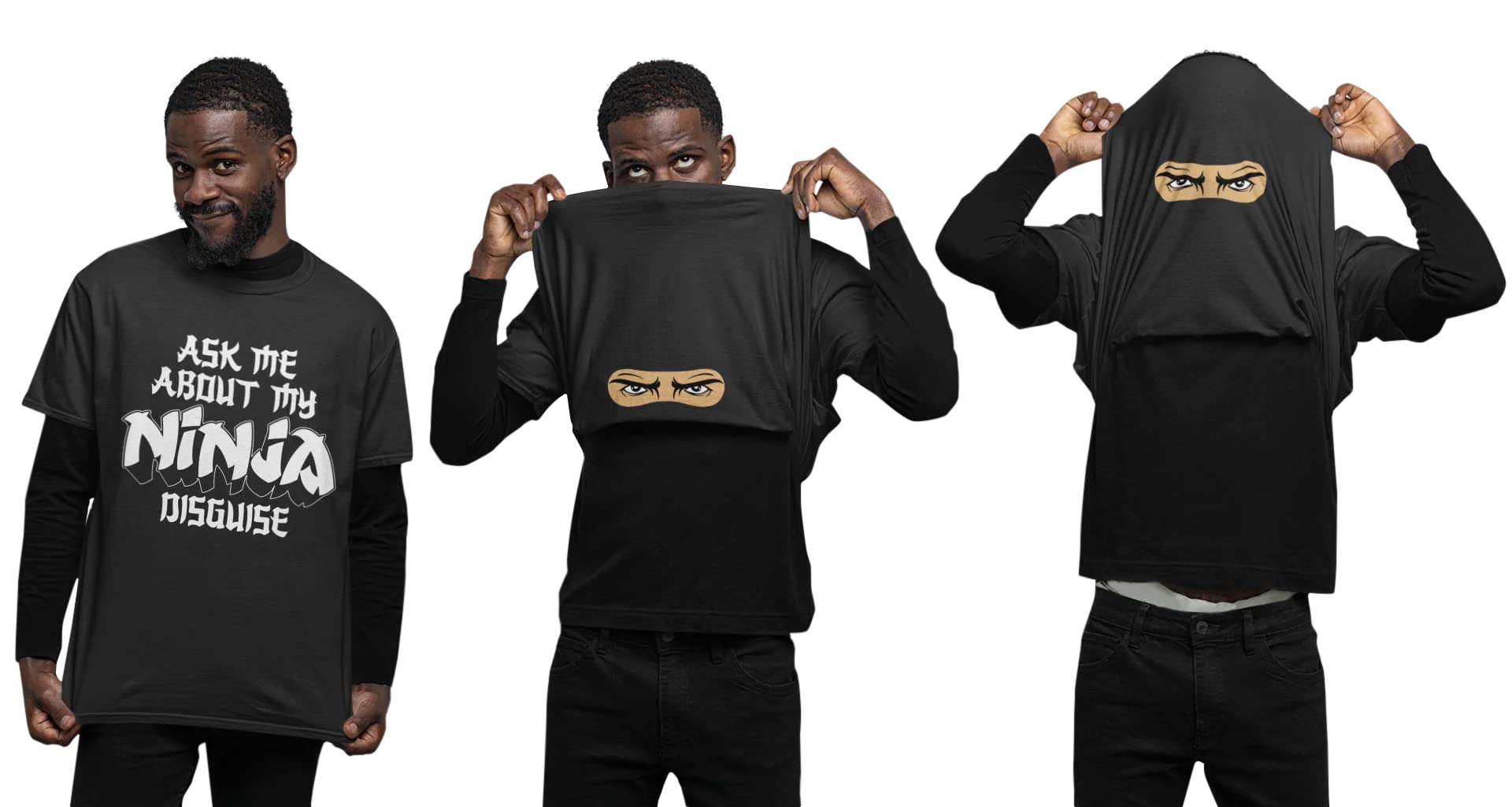 Galaxy TeesMens Funny Flip T Shirt Ask ME About My Ninja Disguise - Eyes Inside Funny Costume - Short Sleeved