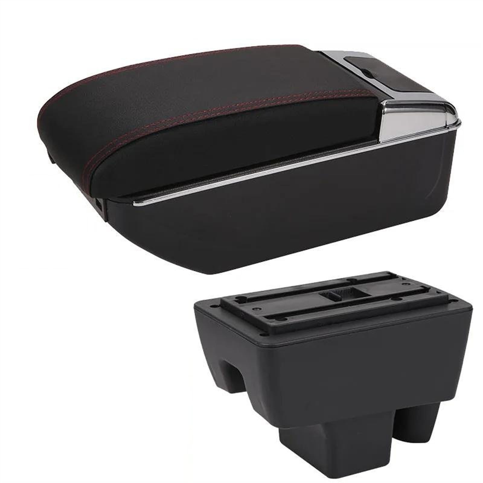 NOHEEU Car Center Console Storage Box Multifunctional Armrest Interior Accessories For Polo 2020 2021(B1 Black red 7USB)