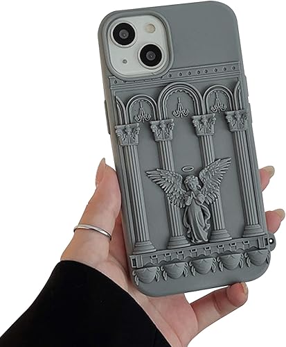 Ownest Funda compatible con iPhone 15 con silicona 3D linda estatua de ángel patrón retro, diseño moderno y sencillo, estético para mujeres, Ownest Funda compatible con iPhone 15 con silicona 3D linda estatua de ángel patrón retro, diseño moderno y sencillo, estético para mujeres,