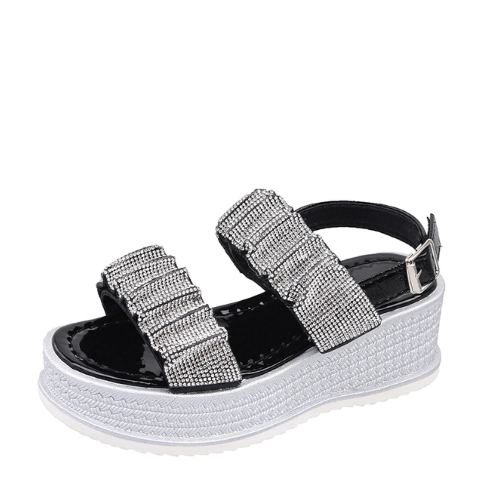 Sandalias de mujer Nuevas sandalias de lujo de verano con hebilla de cinturón de diamantes de imitación semi zapatillas de suela gruesa Muffin inferior de moda sandalias externas