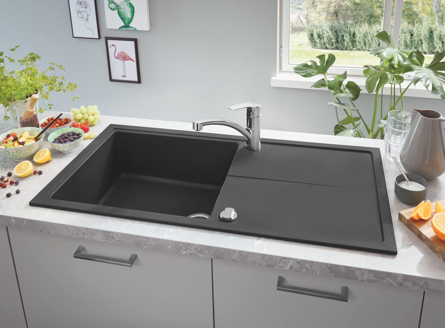 Grohe K400 Kompositspüle mit Abtropffläche granit schwarz 31641AP0 100 x 50 cm