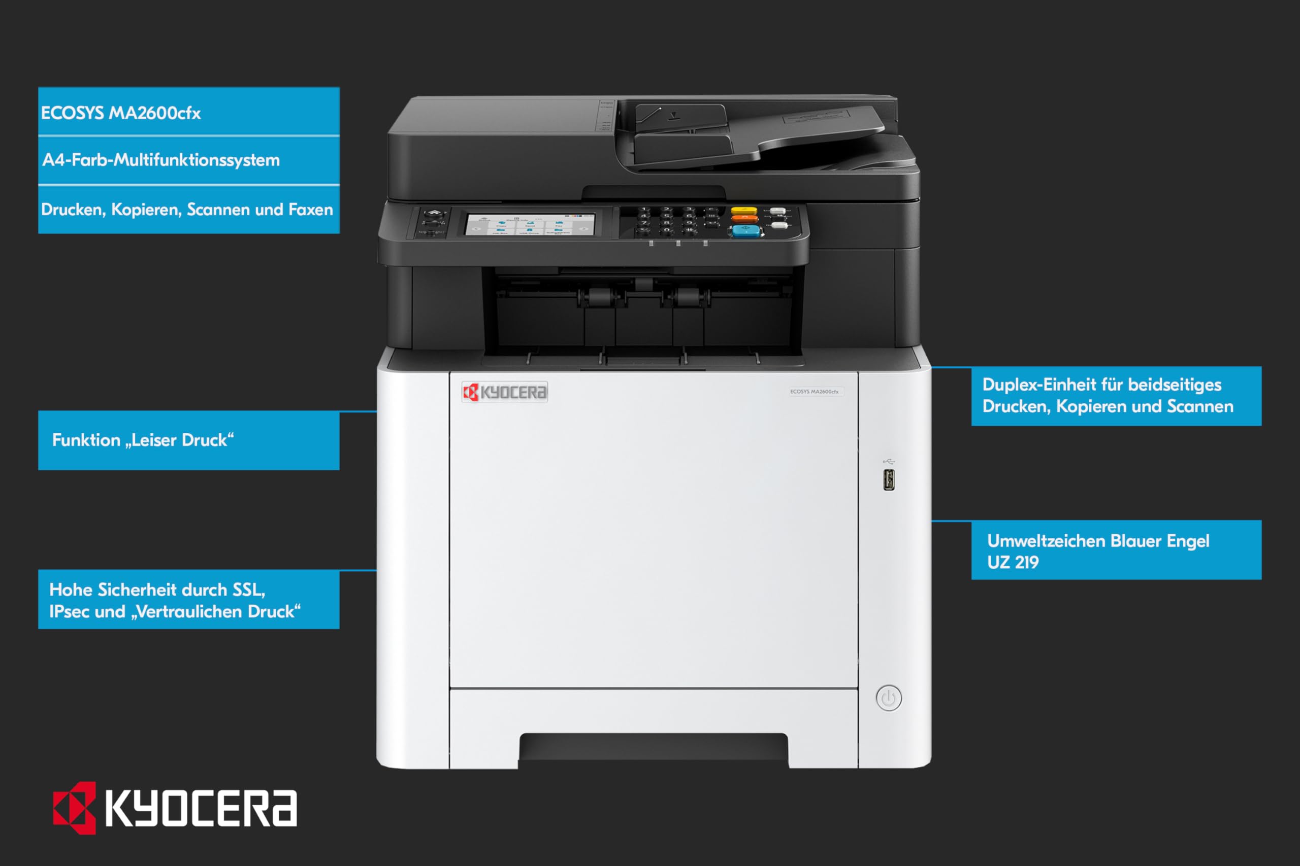 Kyocera Ecosys MA2600cfx/Plus Laserdrucker Multifunktionsgerät Farbe: Drucker Scanner Kopierer – Bild 3