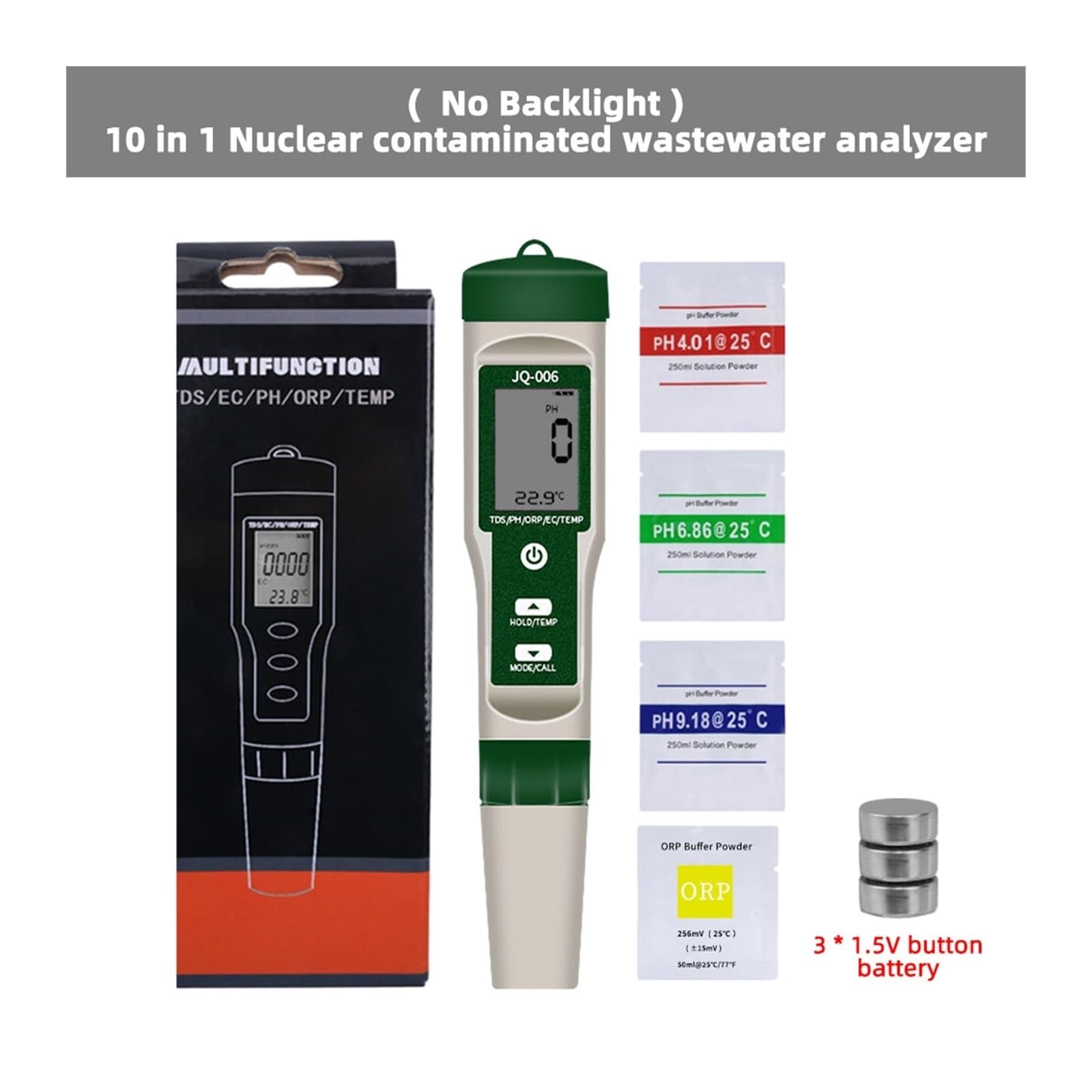 Kit per l'analisi dell'acqua, Tester digitale for il monitoraggio della qualità acqua al trizio 3H delle acque reflue 10 in 1 PH TDS EC ORP SG Misuratore ad alta precisione for bere(No Backlight)