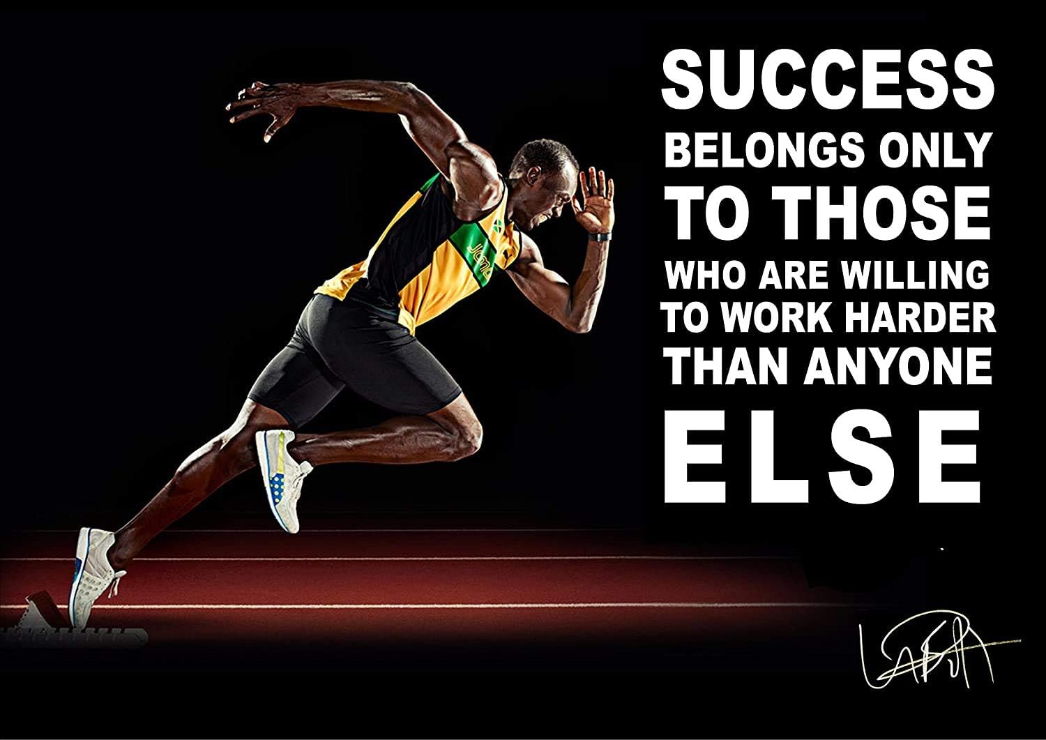 Large (A2 24inch x 16 inch) Usain Bolt Success Belongs Inspirational Motivational Quote Sign Poster Print Picture