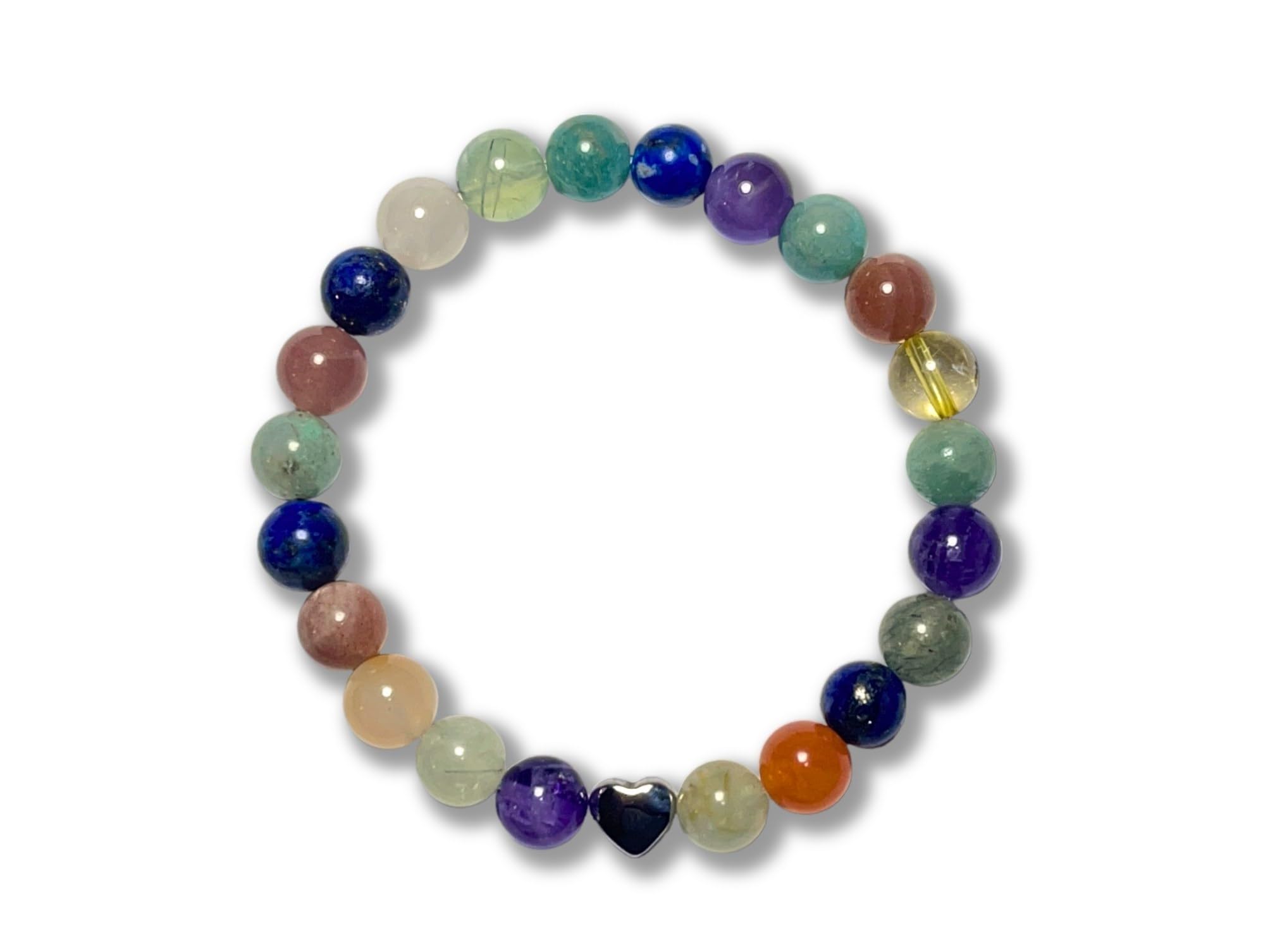 Perlenarmband echte Edelsteine 8mm mit Edelstahlherz – Symbol für Liebe & Freundschaft – Spiritueller handgemachter Schmuck