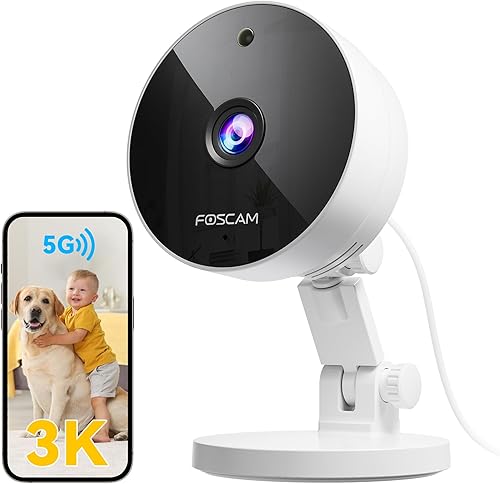 FOSCAM Cámara de seguridad 3K 5MP para interiores, 0.08 oz y 0.18 oz WiFi magnética Mini perrogatomascotabebé, detección de movimiento inteligente,