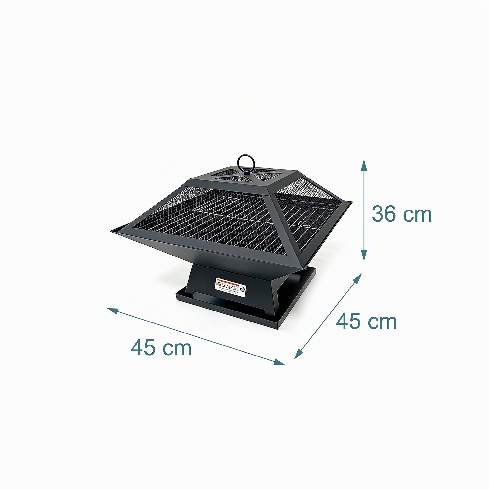 Brasero Relaxdays, HxLxP : 36x45x45 cm, avec Grille, Pare-étincelles, tisonnier, Acier, Jardin, Noir