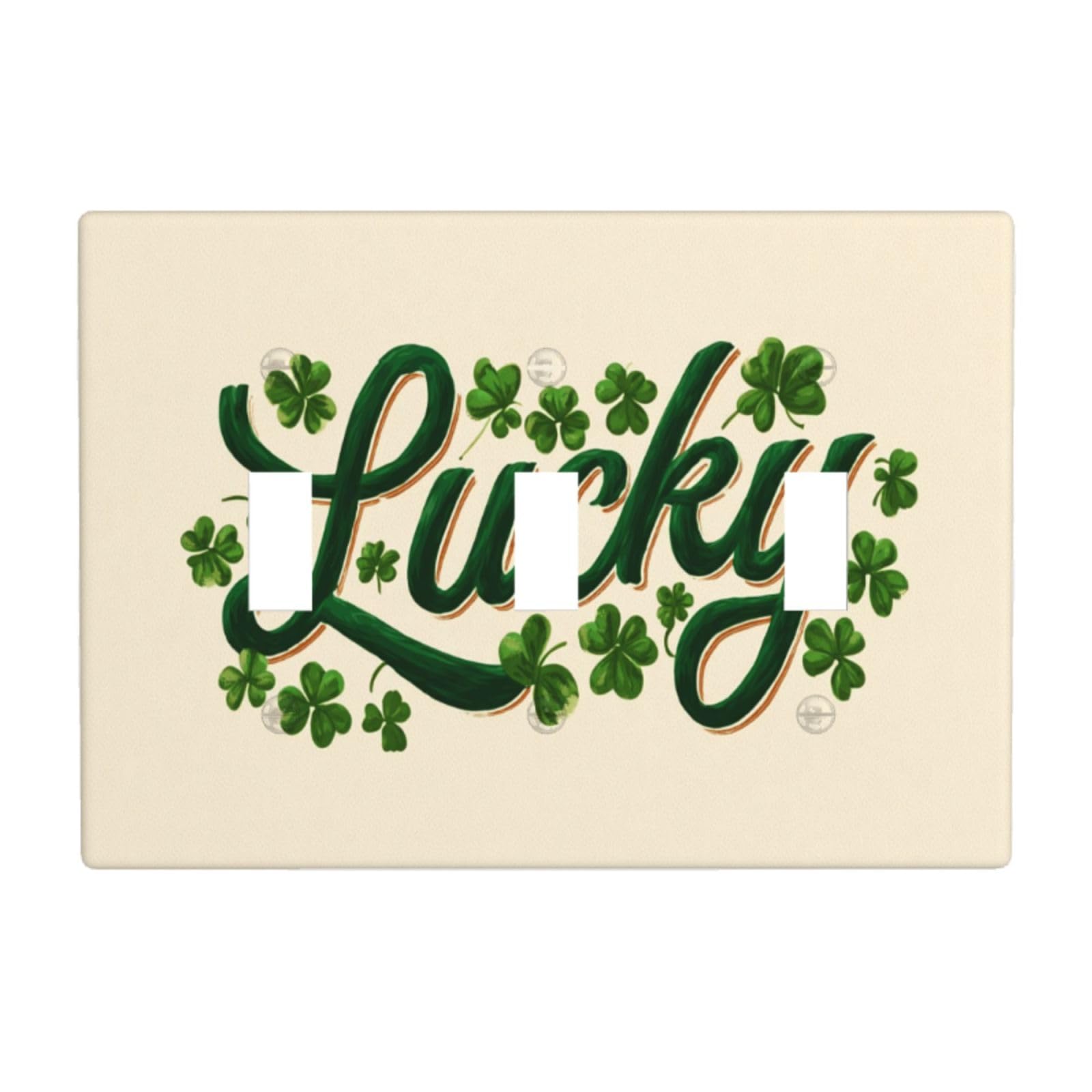 Lucky in Cursive Script Shamrocks Light Switch Covers 3 Gang Triple Toggle Wall Plate Switchplate Electrical Faceplate for Bathroom Kitchen Bedroom Decor