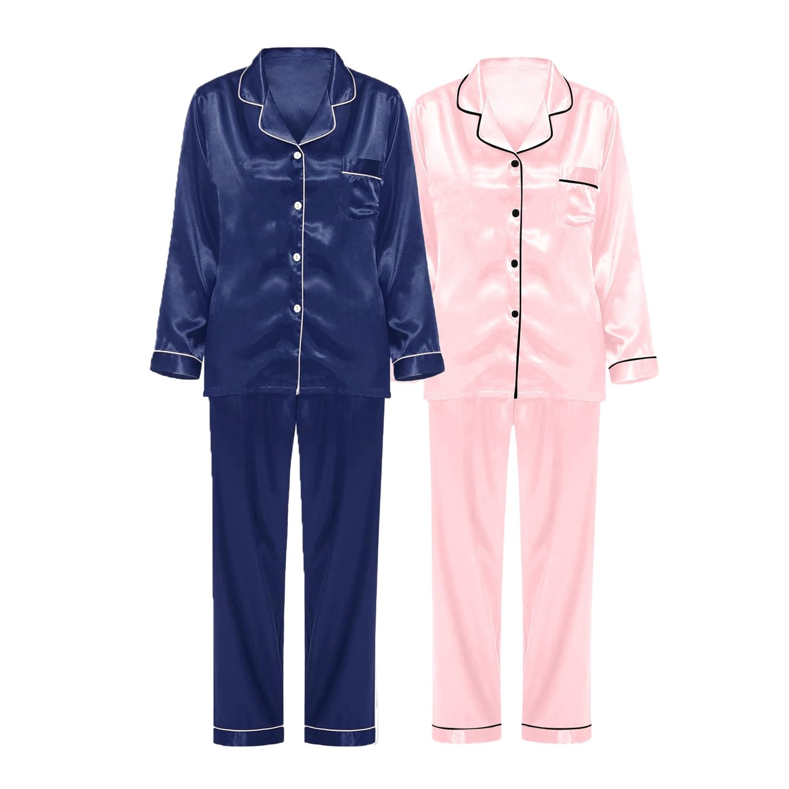 Nachtwäsche Damen Satin Langarm M-2Xl, Schlafshirt Oversize Luftige