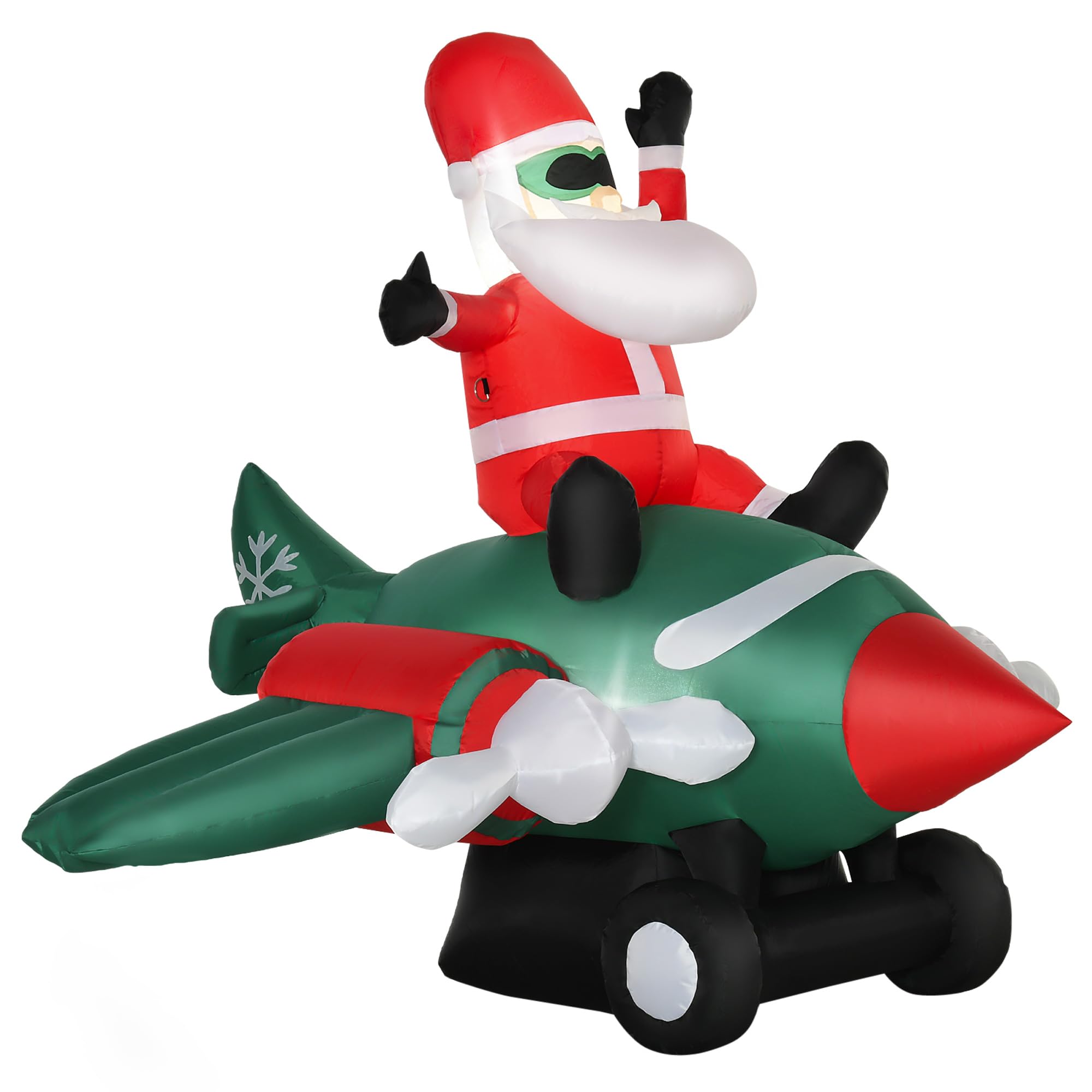 HOMCOM Babbo Natale Gonfiabile su Aereo 160cm con Luci LED Integrate | Decorazione Natalizia da Esterno