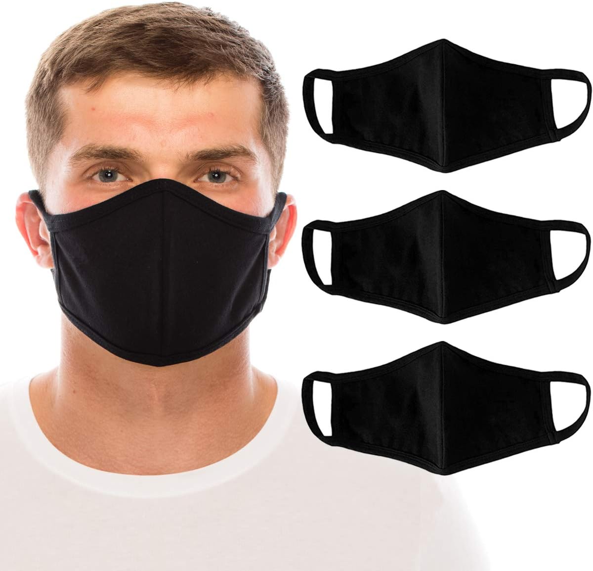 unik cloth Face Covers, 3 Pack, Cotton 2 layer, Washable, Reusable, Unisex - Black Solid Adult Size