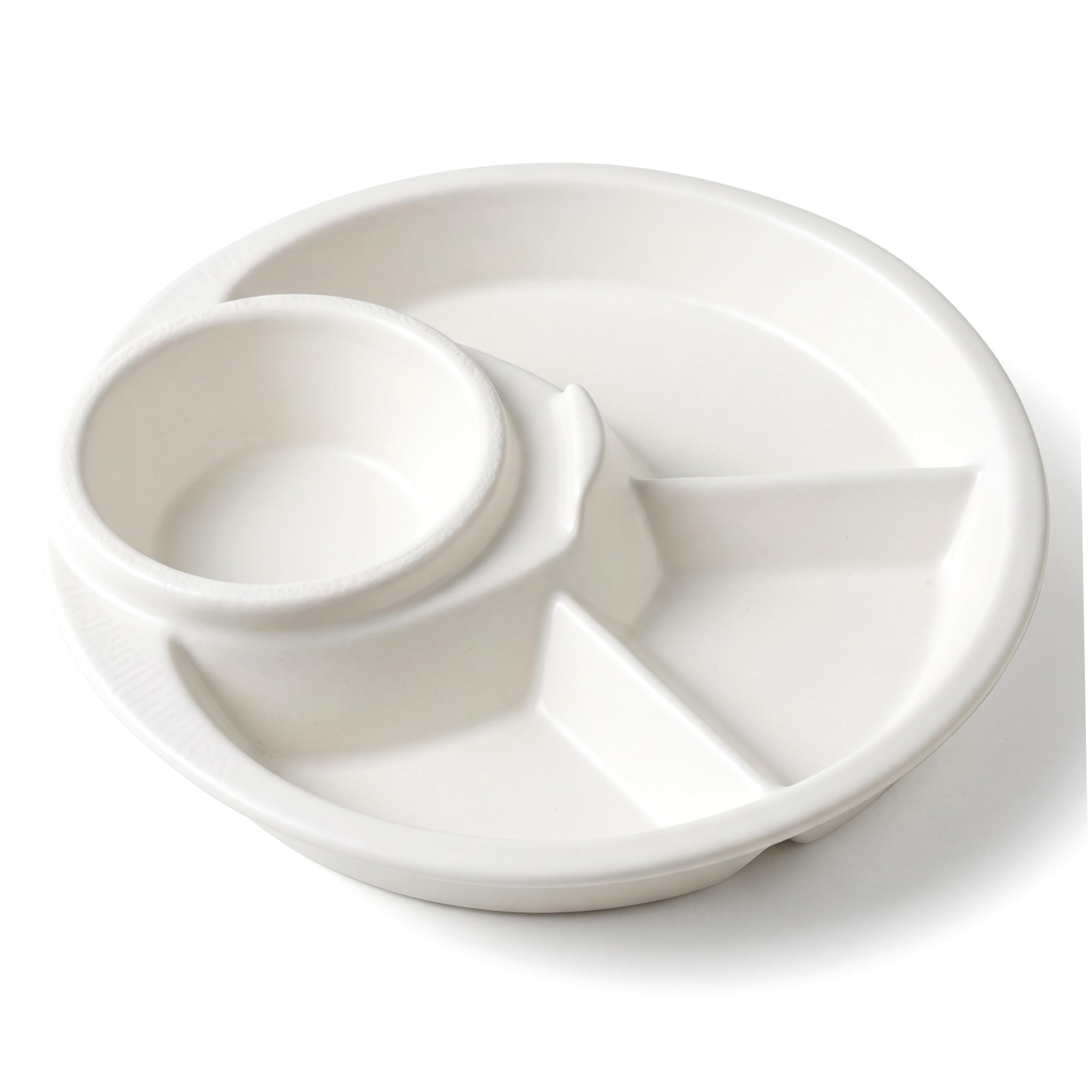 Xdyyjrasa Divided Plates for Adults, Ceramic Portion Control Plate with 4 Compartments & Dipping Well, Ivory White for Healthy Eating