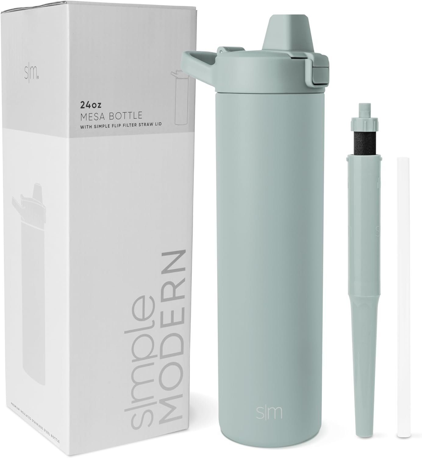 Simple Modern Filtered Water Bottle | Insulated Stainless-Steel Carbon Filter Travel Water Bottles | Reusable for Clean Drinking Water On The Go | 24oz, Sea Glass Sage