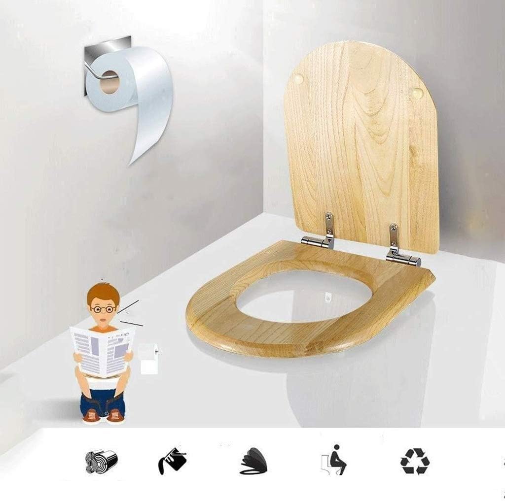 Solid Wood Toilet Seat Round with Adjustable Hinges Home Bathroom Accessory Decor Color(44 * 47CM)