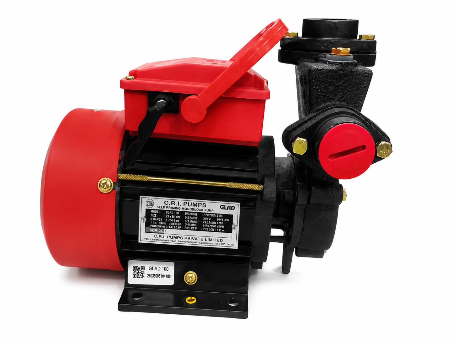 C.R.I. GLAD PRO 100 Mini Self Priming Water Pump with 1 HP Copper Winding Motor Heavy-Duty Cast-Iron Body Thermal Overload Protection-image-48