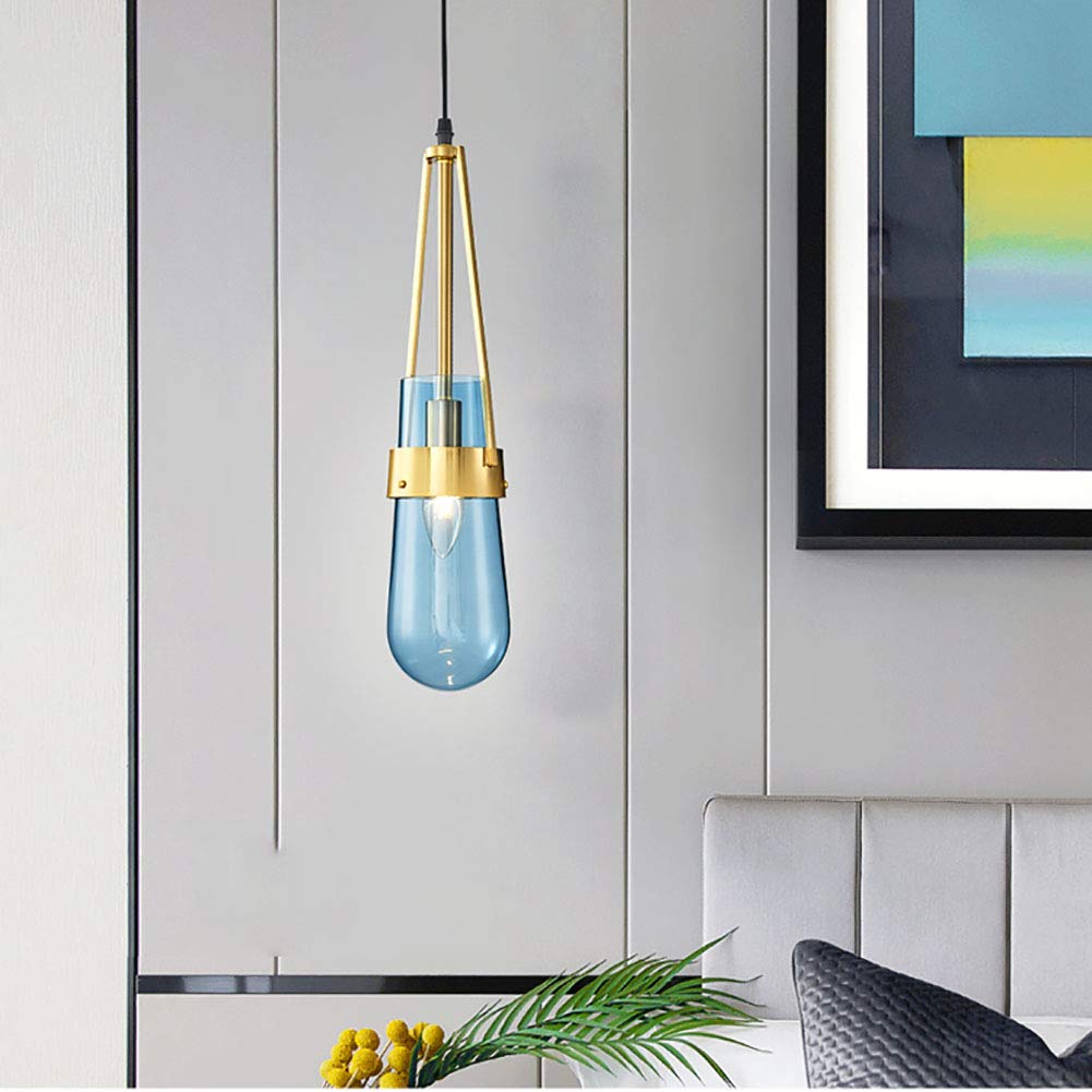 Personalità Creativo Goccia D'acqua Vetro Lampadario,Ristorante Bar Cafe Studiare Camera,E27 Nordico Semplice Lusso Leggero Testa Singola Lampadario Piccolo-Blu 15 * 60cm