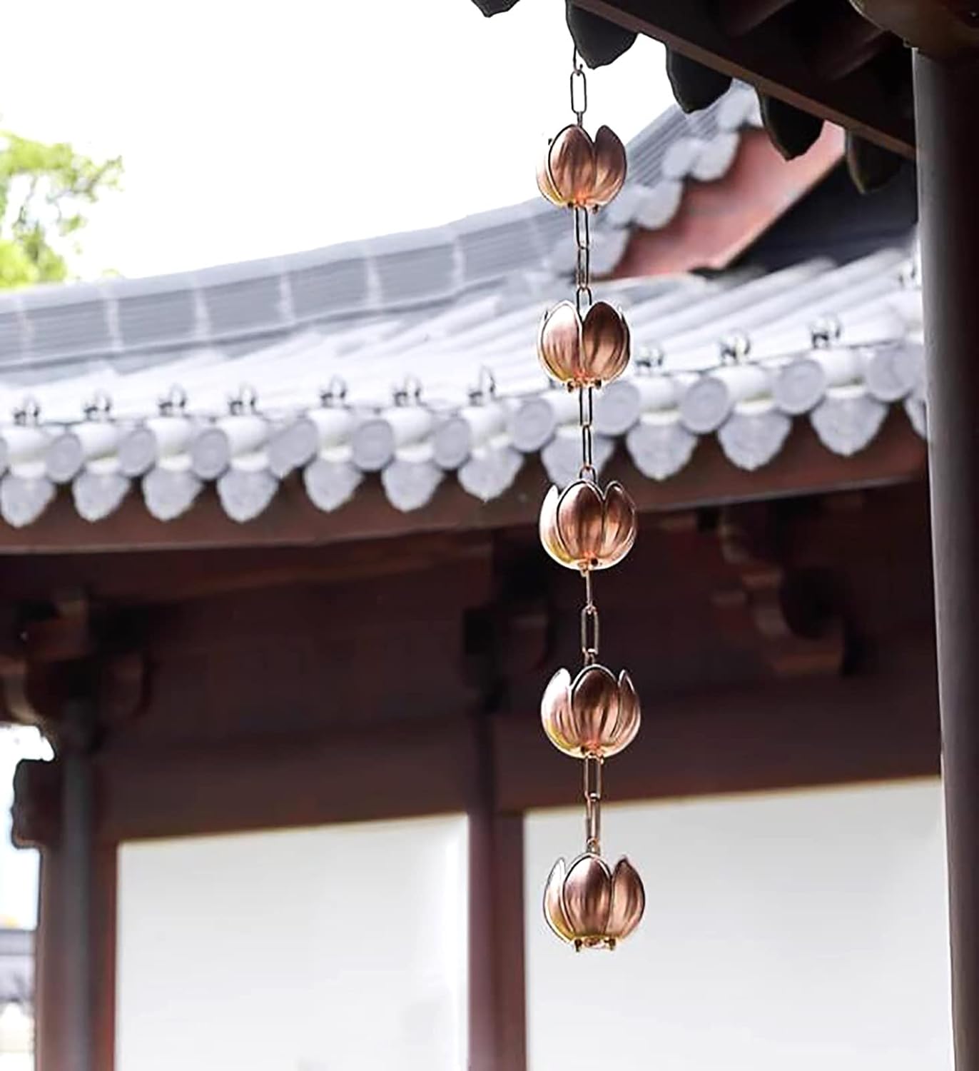 Rain Chain,Rain Chains Copper Rain Chains for Garden Decoration, Temple Villa Courtyard Rain Gutter Drain Chain, Eaves Drainage Rain Catcher Chains,