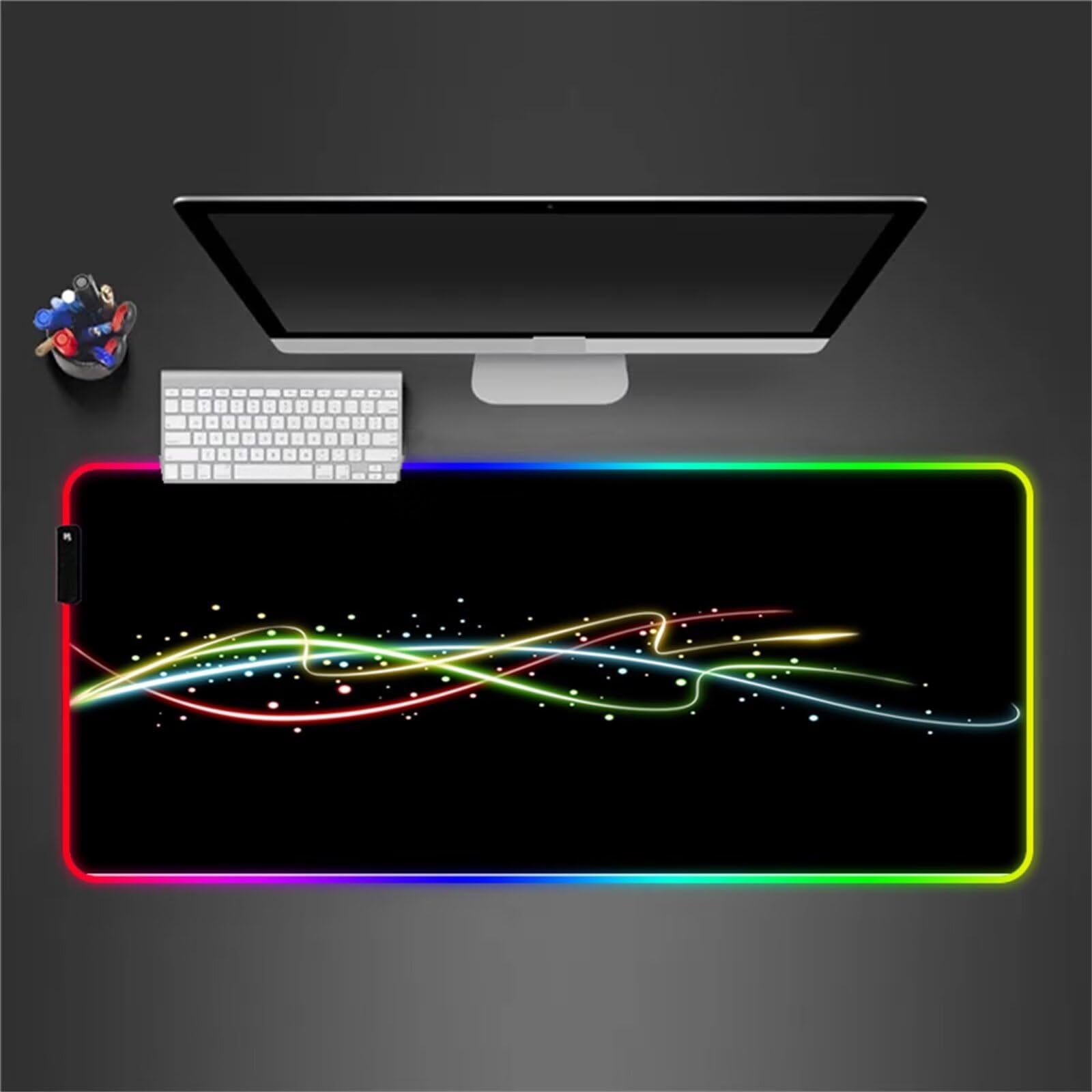 Tappetino per Mouse RGB Linea Grande Tappetino per Mouse da Gioco LED con 14 Modalità di Illuminazione Tappetino Antiscivolo per Laptop Ufficio e Scrivania 900x400x4mm