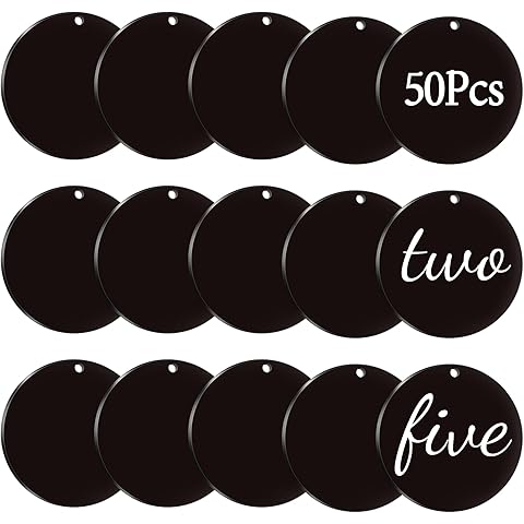 50 Pcs Blank Black Keychain Black Round Acrylic Blanks 2 Inch/50 mm Circles Ornament Blank Round Acrylic with Hole for Day DIY Keychain Ornaments Tags