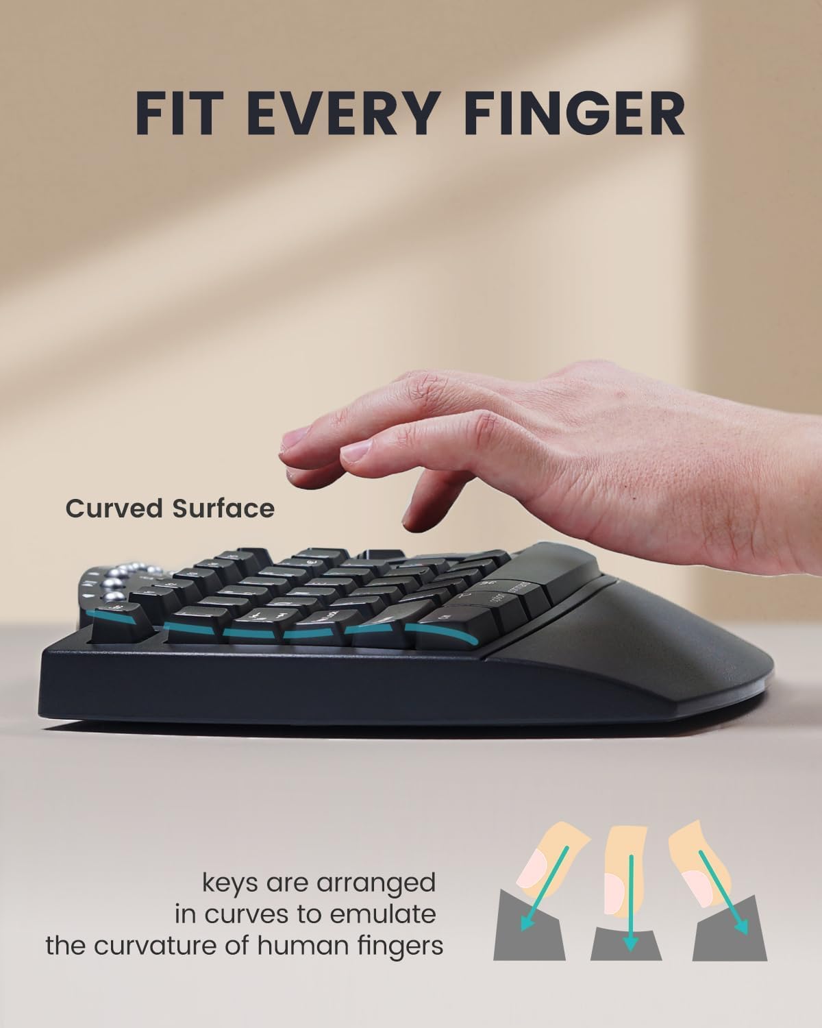 Perixx PERIBOARD-512 ergonomiczna łamana przewodowa klawiatura USB, 7 klawiszy multimedialnych, w kolorze czarnym, układ klawaitury: US QWERTY