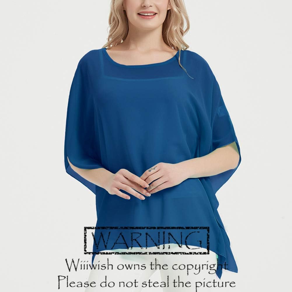 Women's Bohemian Floral Print Sheer Chiffon Blouse Batwing Shirts Tops Short-Sleeve Shirts - Image 5