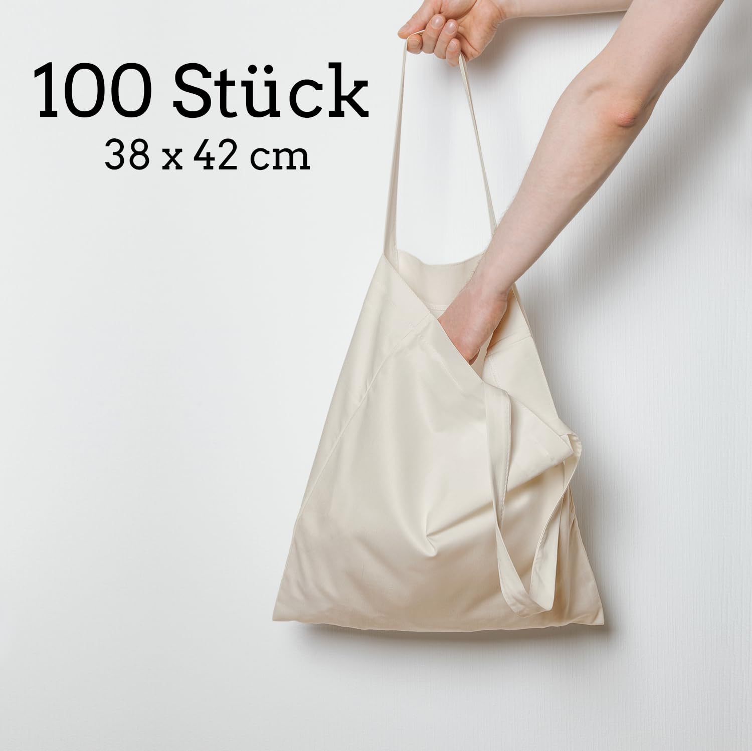ELES VIDA Bolsa de Algodón 38x42 cm Con Dos Asas Largas, Sin Impresión para Transporte y Compra, Natural