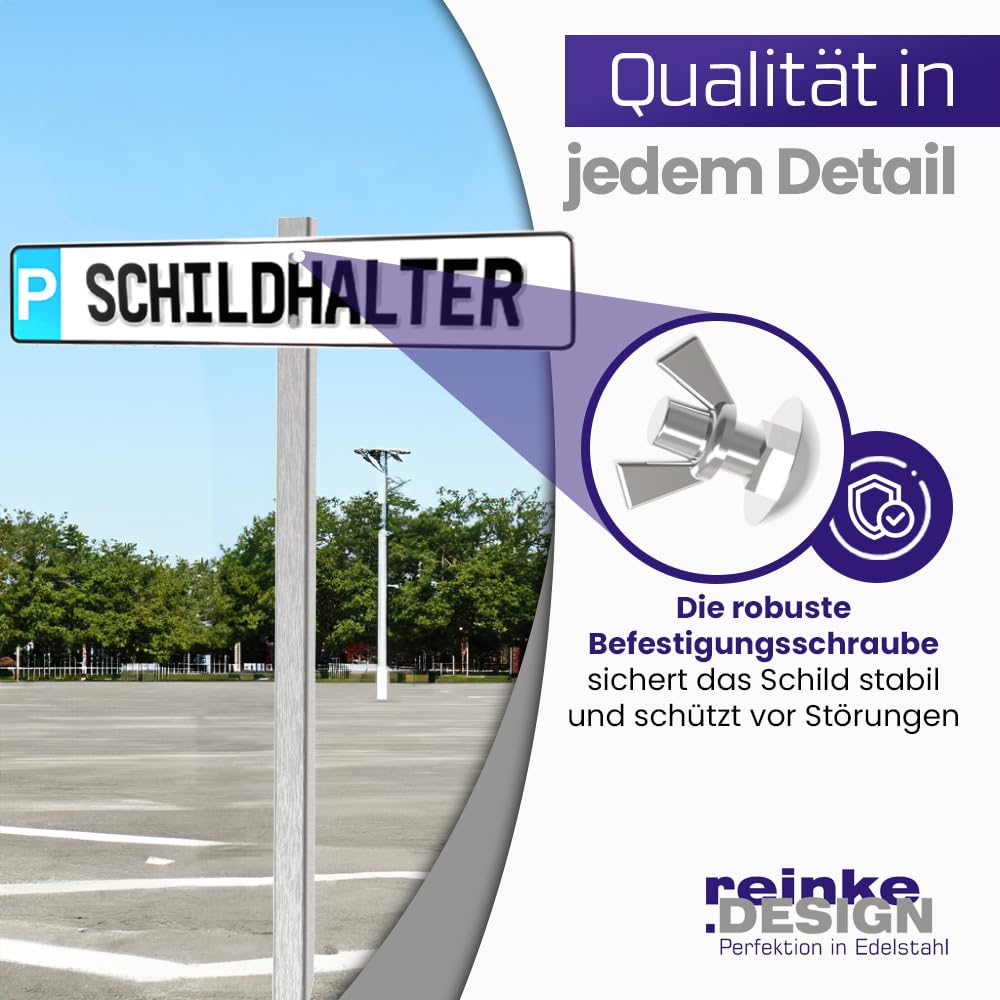 Einschlagpfosten- Erdspieß aus V2A Edelstahl für KFZ-Schilder | Einfache Montage per anschrauben | Witterungsbeständig | Flexible Befestigung | Made in Germany | Inkl. Montagezubehör