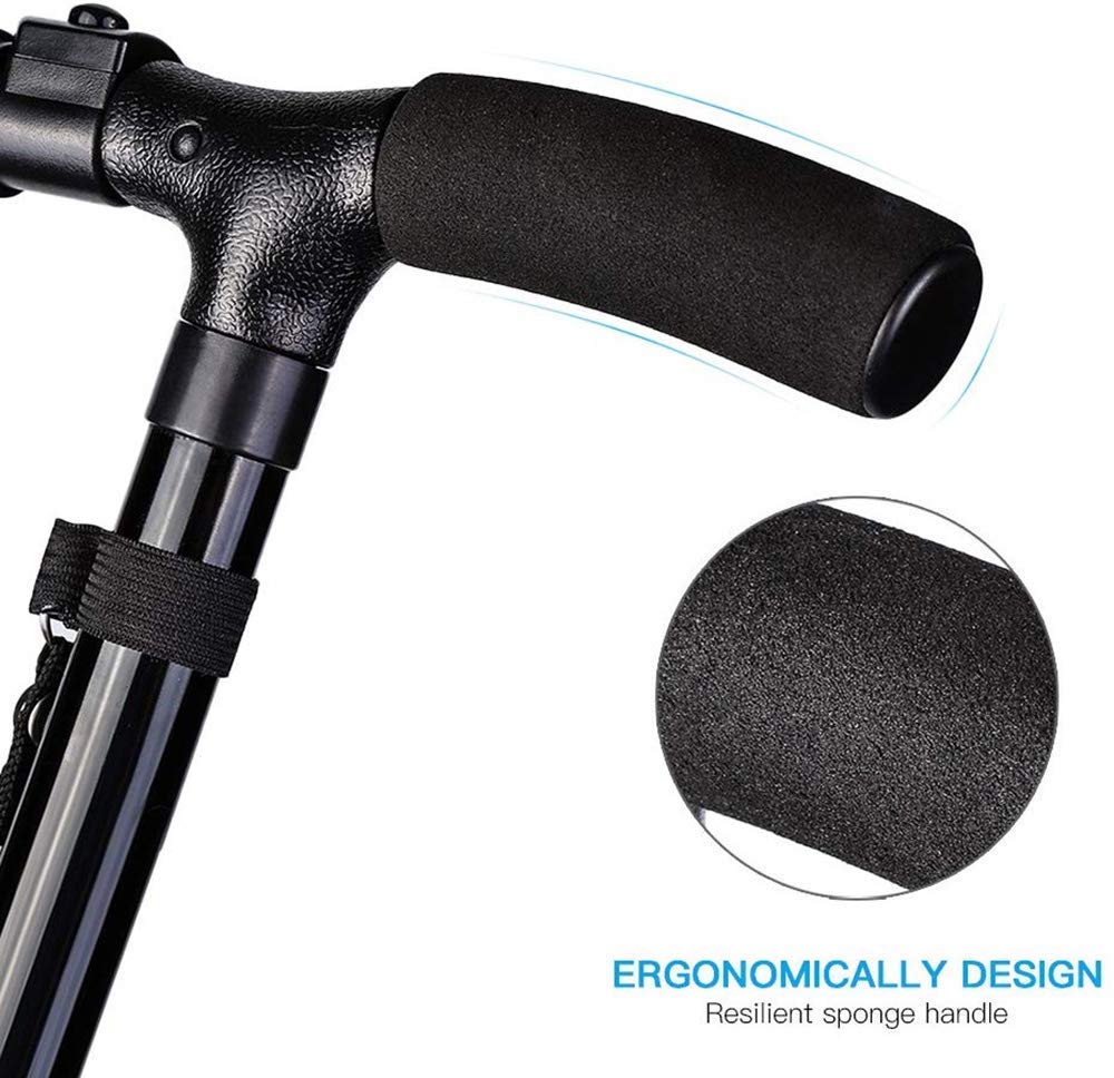 Bastón LED Plegable Bastones de Viaje Plegables Ajustables con luz LED y 5 Niveles Altura Ajustable Plegable Ligero para Hombres Mujeres Ancianos (Negro) Interesting