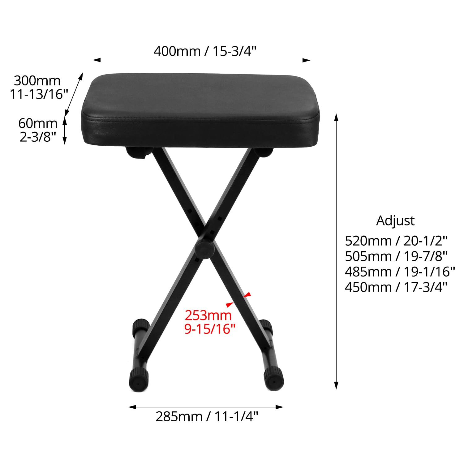 QWORK® Sgabello regolabile per pianoforte/tastiera/chitarra, Sgabello pieghevole con imbottitura 6 cm, Regolabile in altezza 40-50 cm