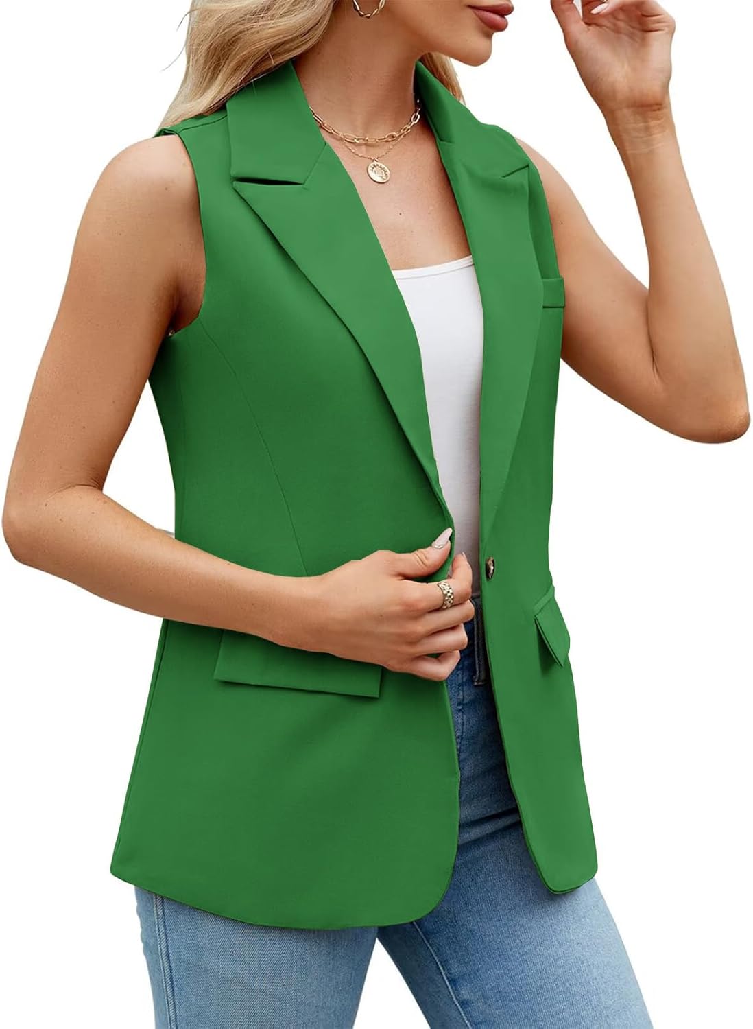 Sleeveless Blazer Vest for Women Summer 2026 Fashion Casual Lightweight Open Front Work Office Blazer Jackets with Pockets