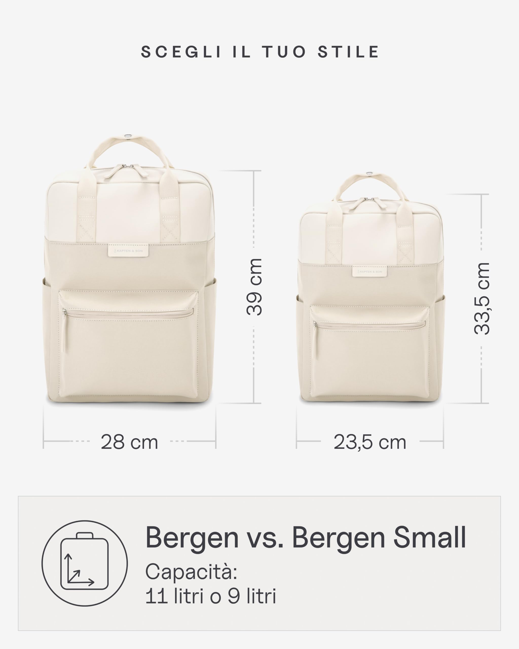 Kapten & Son Zaino Bergen 11 L | Donna & Uomo | Zaino pc minimalista & funzionale | Per università, scuola, lavoro, viaggio, aereo | Vegano & impermeabile, porta PC da 13"