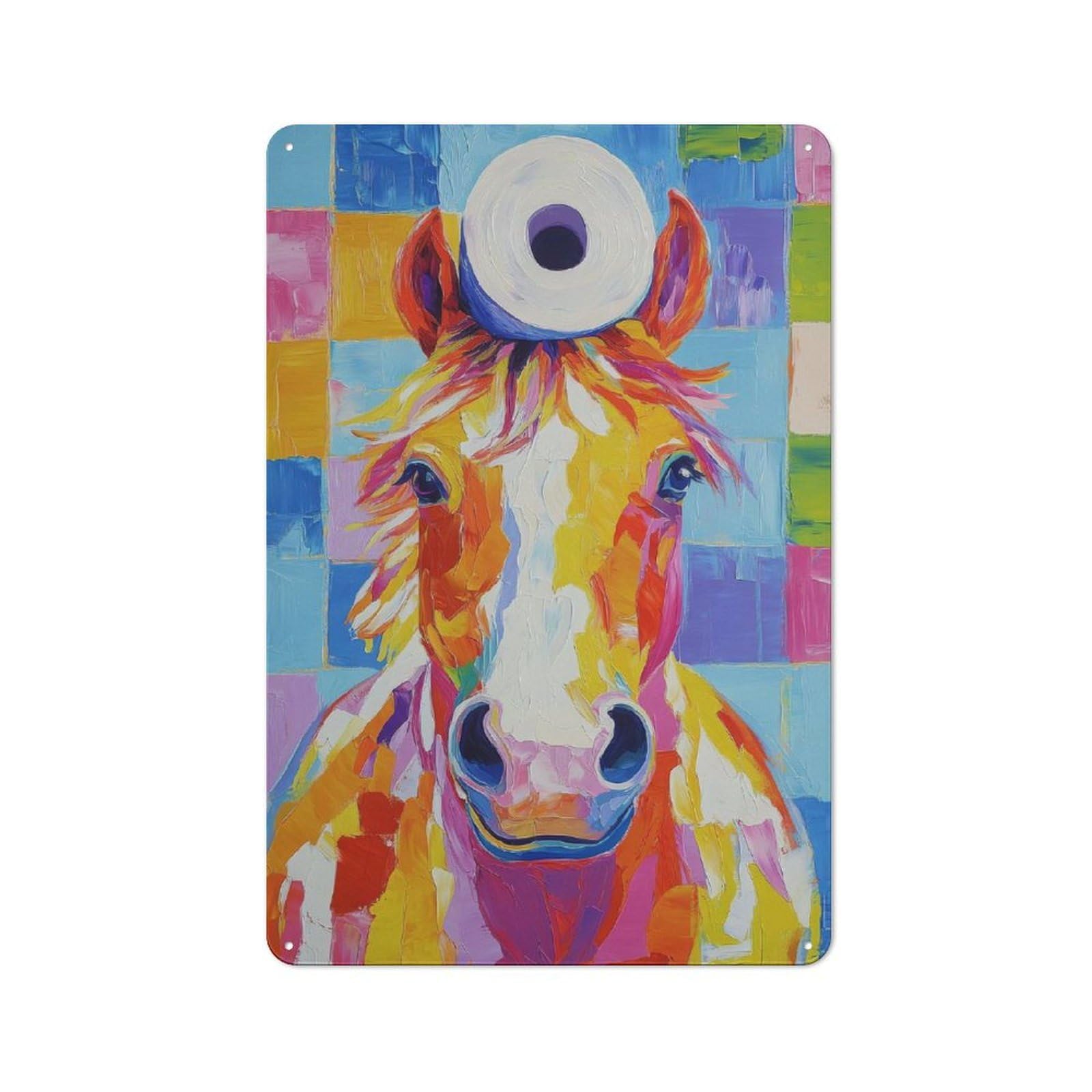 Junmoney Horse With Toilet Paper Retro Tin Wall Plaque 30X20cm For Dining Room Or Kitchen, For Home Decor Collectors
