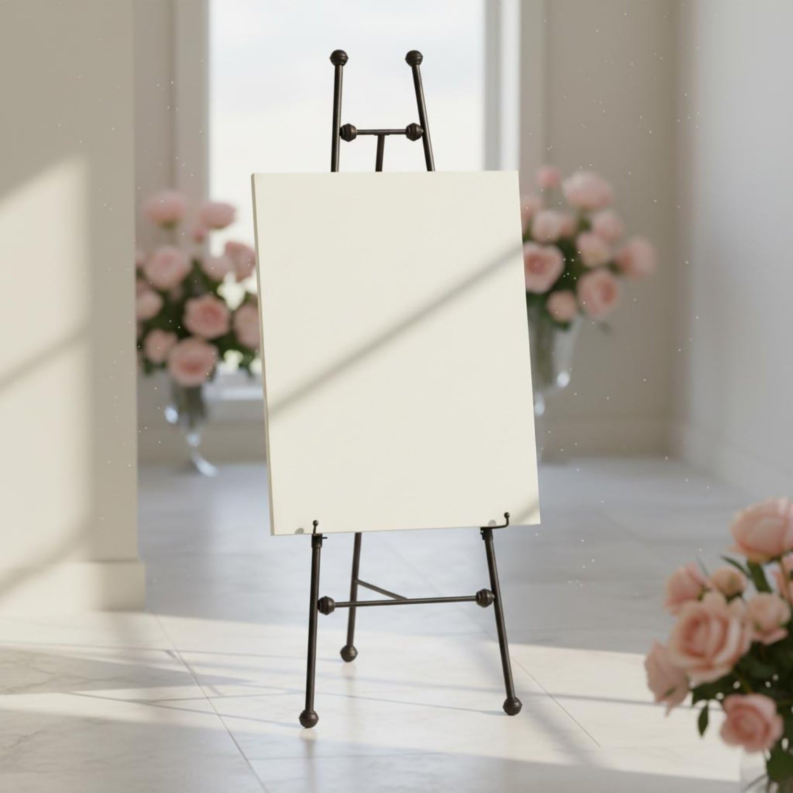 Foto Display Ständer Posterständer Staffelei Schildhalter Metallständer aus Robustem Eisen mit Kette zur Winkelfixierung für Fotokunst Vernissagen , Weiß , Klein