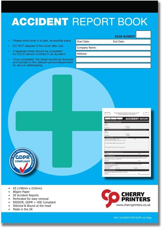 Cherry GDPR Accident Report Book A5 50 Pages