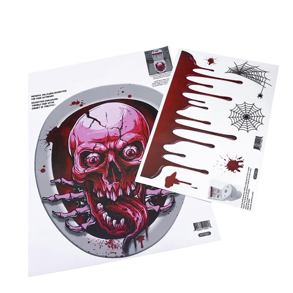 SKKWJEGE 2 Pieces Halloween Toilet Seat Cover Sticker Lid Decal DIY Bathroom Home Scary Horror Party Decoration