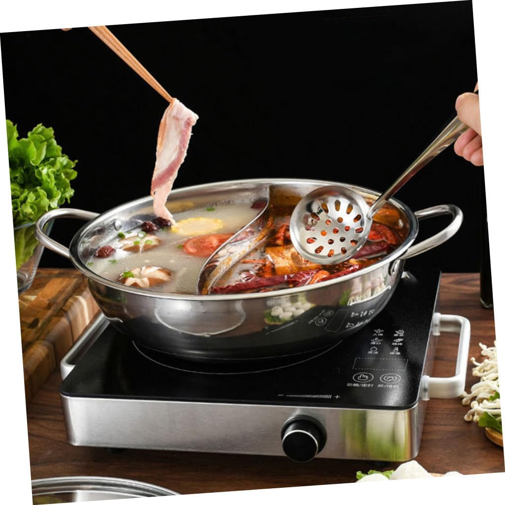 Stainless Steel Double Flavor Hot Pot with Transparent Lid Divided Cookware for Family Gatherings Safe Scald Handle Lightweight and Easy to Clean