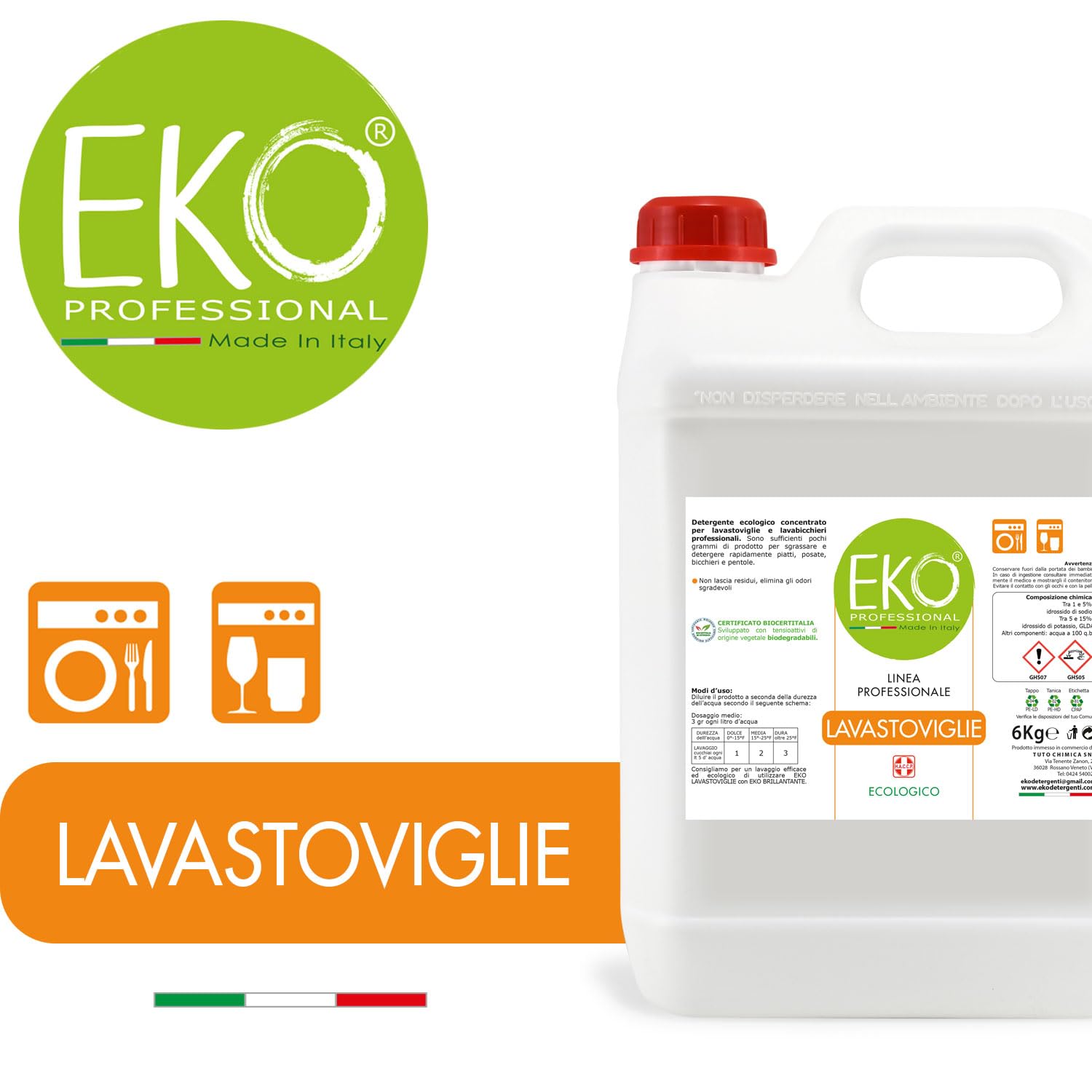 Detersivo Lavastoviglie Professionale, Lavabicchieri - Eko Professional, Ecologico 6Kg