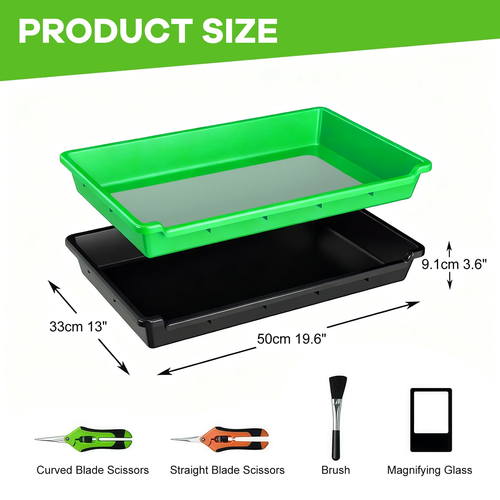 WingFly Trim Bin, plateau de garniture avec tamis à pollen de 38 x 25,4 cm, plateau de coupe avec lame droite, carte loupe et brosse de qualité supérieure, bol de coupe professionnel et tamis sec pour