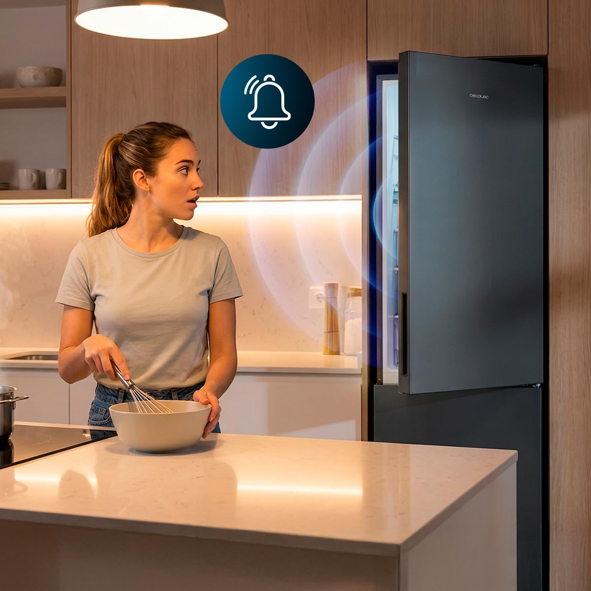 Cecotec Réfrigérateur Combiné Bolero CoolMarket Combi 356i Dark E. 200 cm de hauteur, 59,5 cm de largeur, Classe E, Technologie Multi Airflow, FreshnessFlex et HumidityFlex HUB, Dark Inox.